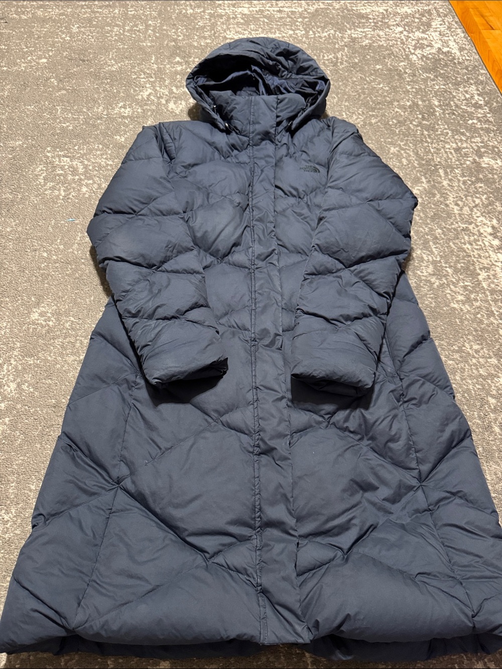 The North Face Women's Hooded Long Puffer Coat in Navy Blue 550